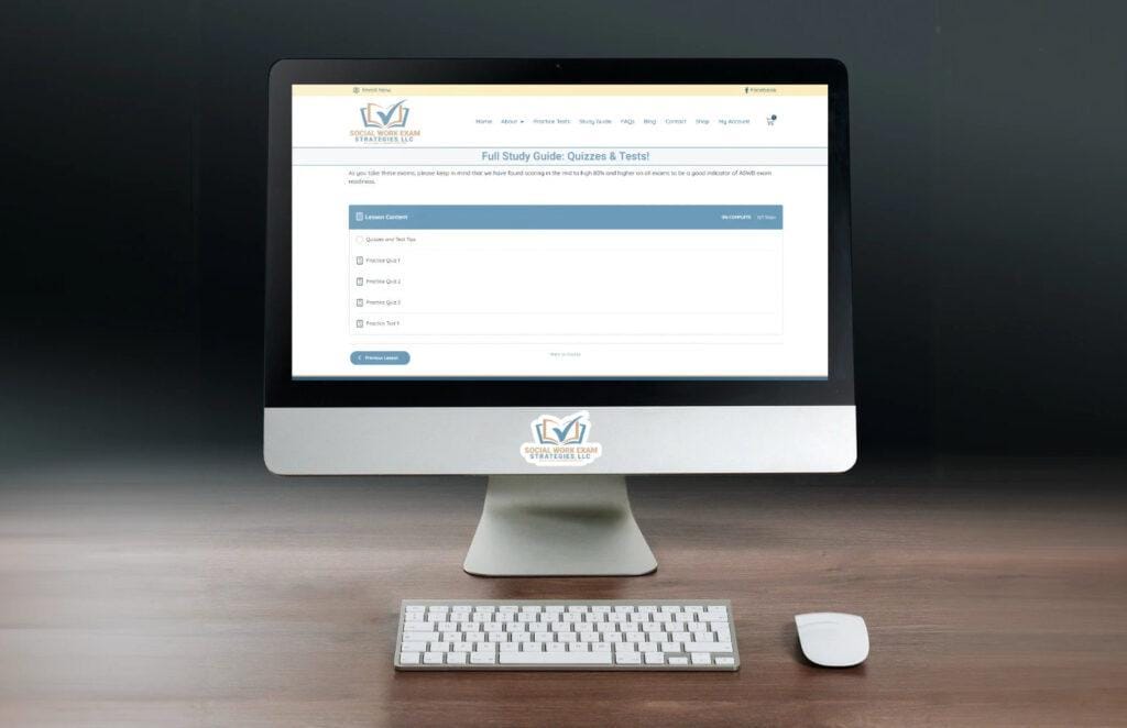 Screen displaying study options from Social Work Exam Strategies.